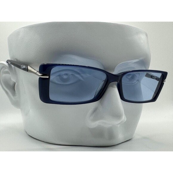 Vintage Y2K Eyeglasses Narrow Square Style | Blue Plastic Frame | 2000s | #651 - Picture 1 of 9
